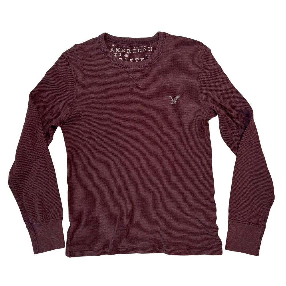 American Eagle Thermal Shirt Mens Burgundy Waffle Knit Vintage‎ Fit Small